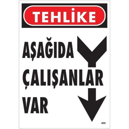 Tehlike Aşağıda Çalışanlar Var Uyarı Levhası