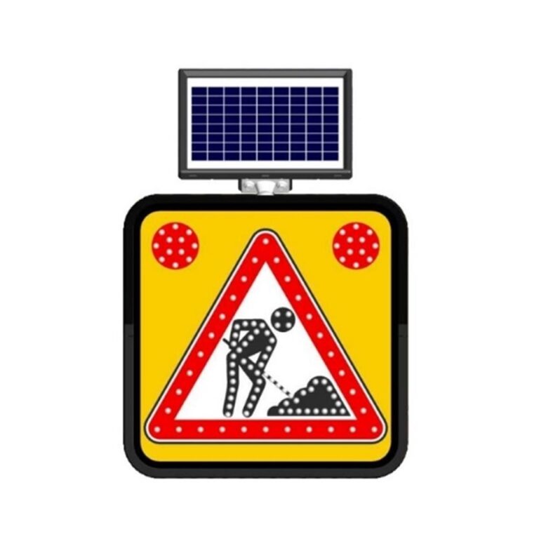 60x60 cm Güneş Enerjili Solar Ledli Yolda Çalışma Var Levhası
