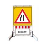 Soldan Daralan Yol Katlanır Uyarı Levhalı Bariyer